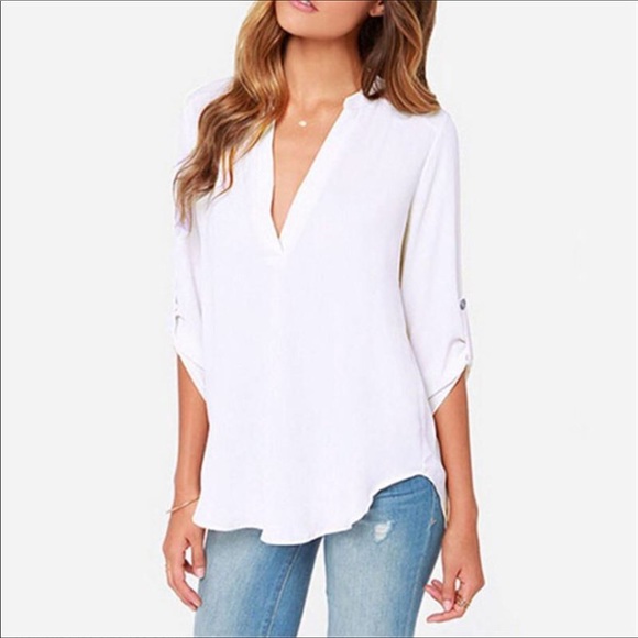 Paris & Pearle Tops - BIJOU White Chiffon Blouse